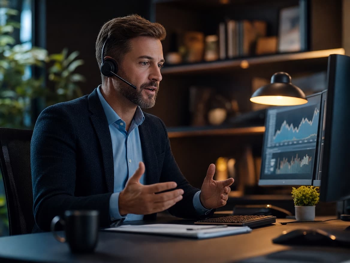 Health insurance agent taking a qualified inbound call at his desk